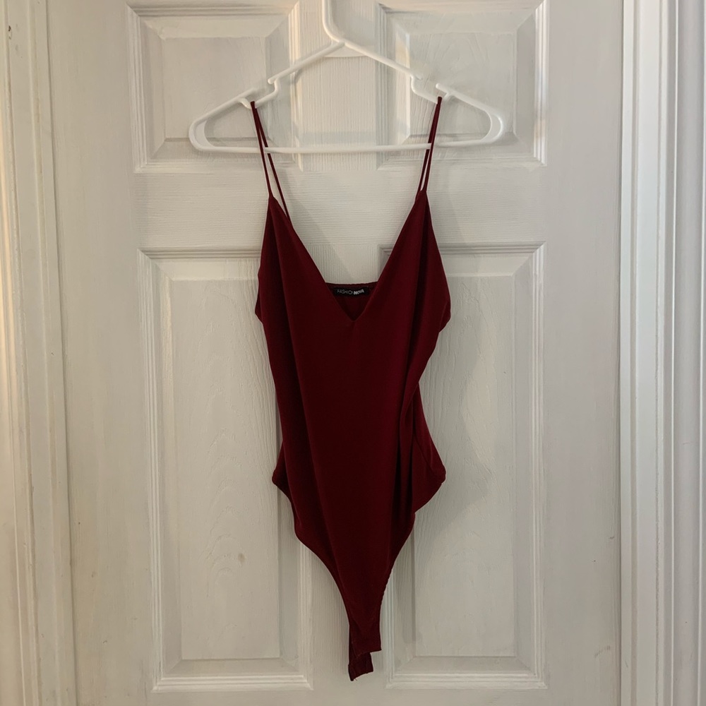 Burgundy sexy spaghetti strap bodysuit